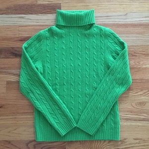 J. Crew Green Cable Knit Turtleneck Size Medium